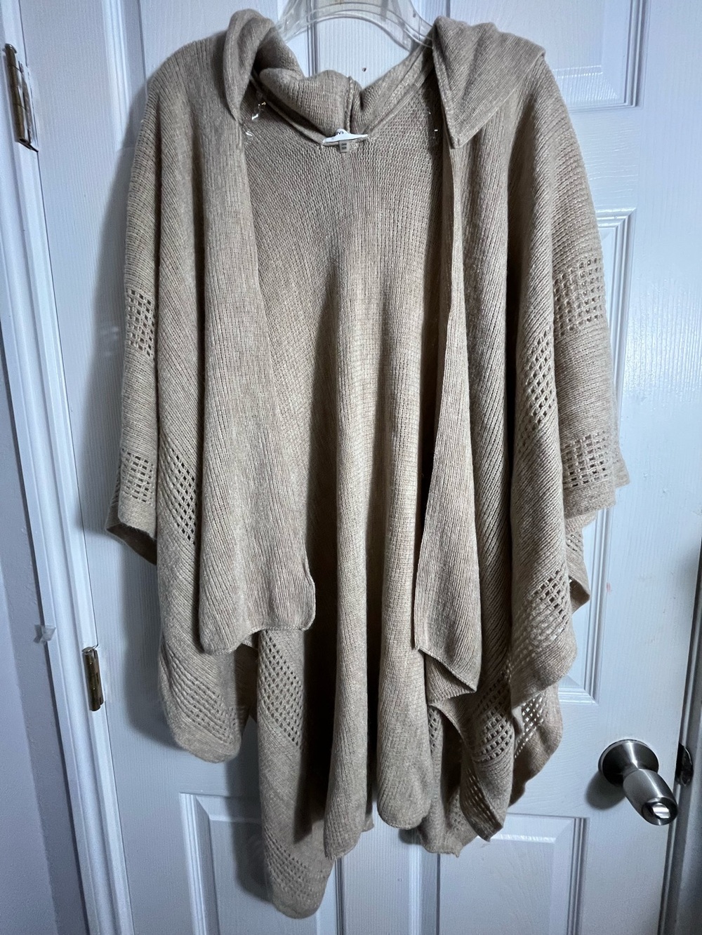 NWOT Calvin Klein Tan Knit Poncho with Open Stitch Detail One Size